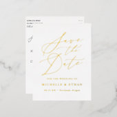 Minimalistisch kalligrafiescript sparen de Datum Folie Uitnodiging Briefkaart (Voorkant / Achterkant)