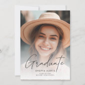 Minimalistisch kalligrafiescript Twee Foto Afstude Aankondiging (Voorkant)