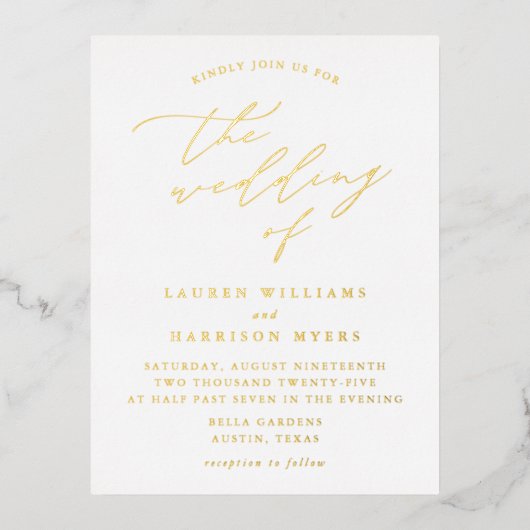 Minimalistisch kalligrafiescript Weddenschap Folie Uitnodiging Briefkaart (Voorkant)