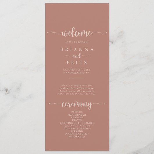 Minimalistisch kalligrafiesprogramma Terracotta We Programmakaart (Voorkant)