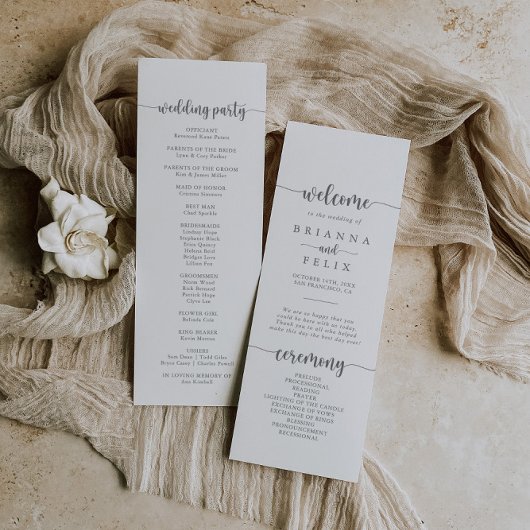 Minimalistisch kalligrafiesSilver Wedding Program Programmakaart