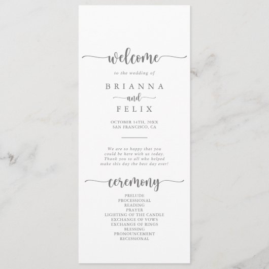 Minimalistisch kalligrafiesSilver Wedding Program Programmakaart (Voorkant)