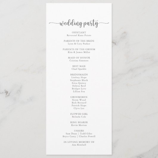 Minimalistisch kalligrafiesSilver Wedding Program Programmakaart (Achterkant)