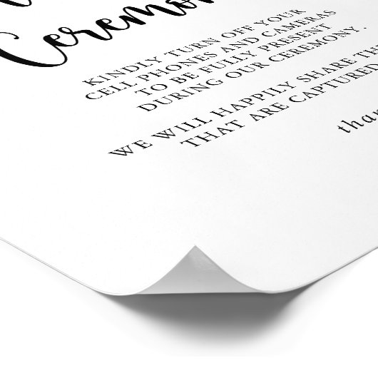 Minimalistisch kalligrafiesunplugging Ceremony Sig Poster (Hoek)