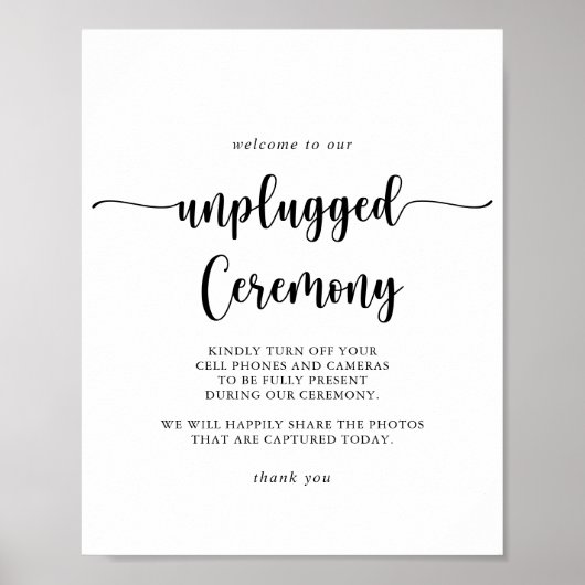 Minimalistisch kalligrafiesunplugging Ceremony Sig Poster (Voorkant)
