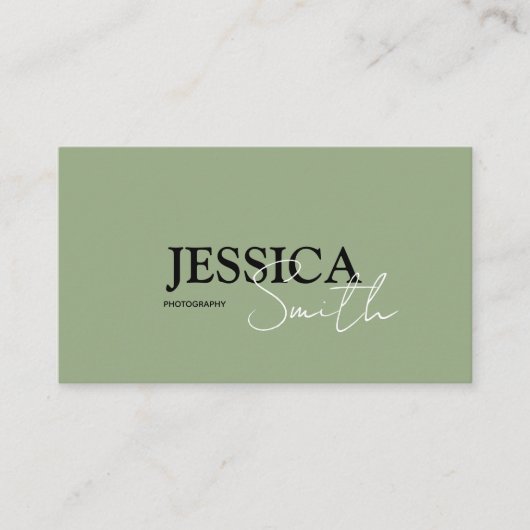 Minimalistisch kalligrafisch script Boho Sage Gree Visitekaartje (Voorkant)