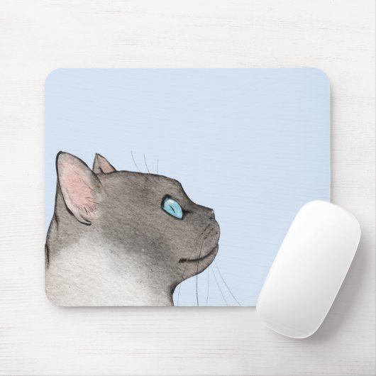 Minimalistisch kattenprofiel op een pastelachtergr muismat (Met muis)