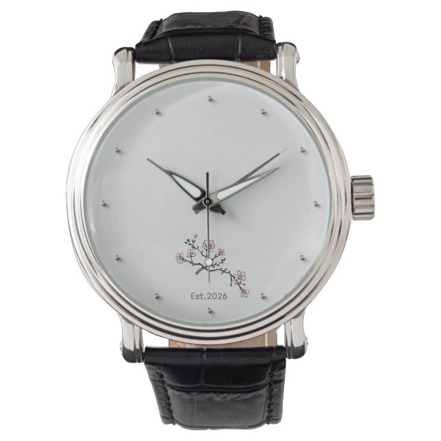 Minimalistisch Kersenbloesem Horloge op Maat (Voorkant)