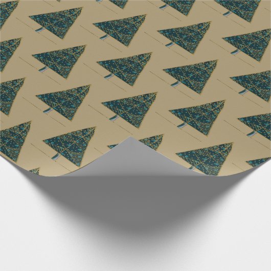 Minimalistisch kerstboompatroon in goud en donker cadeaupapier (Hoek)