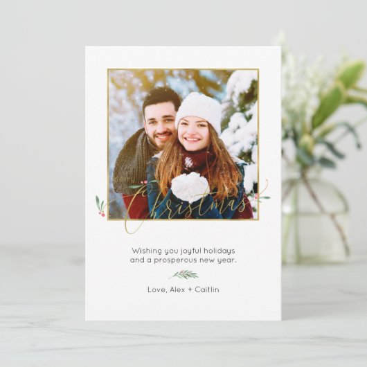 Minimalistisch kerstcadeautje met pretentieuze ker feestdagenkaart (Staand voorkant)