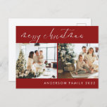 Minimalistisch kerstcadeautje | Rood Briefkaart<br><div class="desc">Minimalistisch Wenskaart van het kerstseizoen van het Manuscript in Red Theme met twee familiefoto's die u kunt personaliseren. Stuur het deze kerst naar je familie en vrienden.</div>