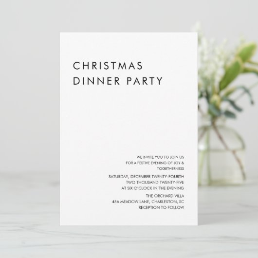 Minimalistisch kerstdiner kaart (Staand voorkant)