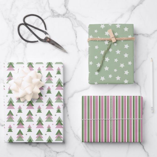 Minimalistisch Kerstfeest in Roze & Groen Inpakpapier Vel (Voorkant)