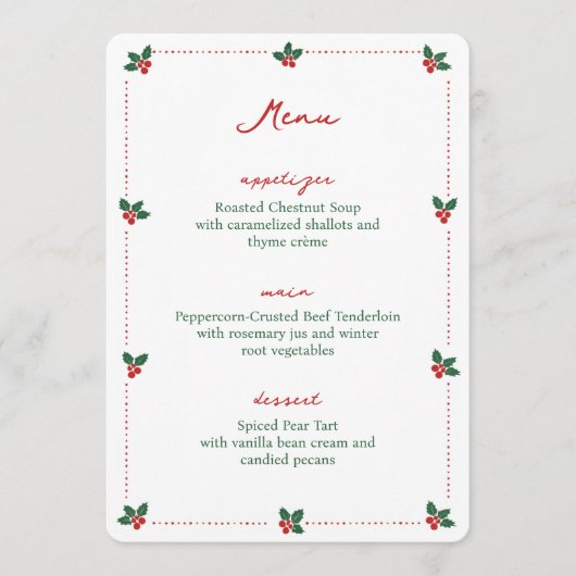 Minimalistisch Kerstfeest Kerstdag Party Elegant Menu (Voorkant)