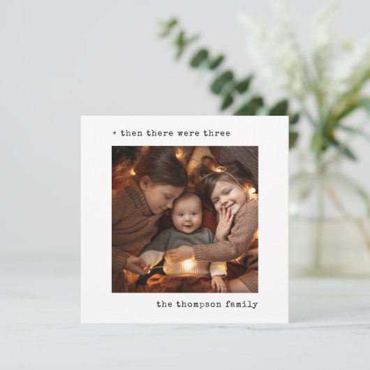 Minimalistisch kerstfeest toen waren er drie gezin feestdagenkaart (Staand voorkant)