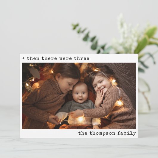 Minimalistisch kerstfeest toen waren er drie gezin feestdagenkaart (Staand voorkant)