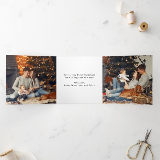 Minimalistisch kerstfeest toen waren er vier gezin drieluik wenskaart (Binnen)