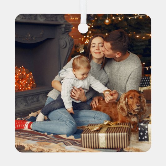 Minimalistisch kerstfeest toen waren er vier gezin metalen ornament (Achterkant)