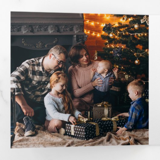 Minimalistisch kerstfeest toen waren er vijf gezin drieluik wenskaart (Binnenzijde eerst)