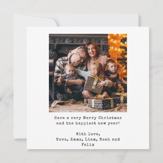 Minimalistisch kerstfeest toen waren er vijf gezin feestdagenkaart (Achterkant)