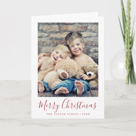 Minimalistisch kerstfoto van Red Merry Feestdagen Kaart (Voorkant)