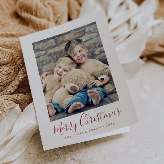 Minimalistisch kerstfoto van Red Merry Feestdagen Kaart