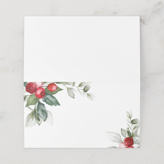 Minimalistisch kerstgroen & rode bessen bruiloft plaatskaartje (Buitenkant ongevouwen)