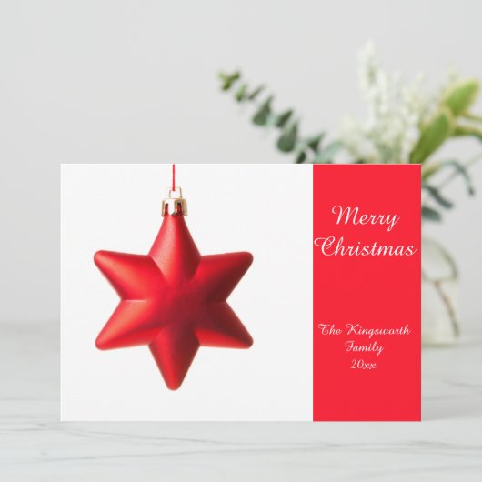 Minimalistisch kerstkaartje met rode ster (Staand voorkant)