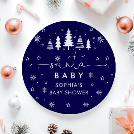 Minimalistisch Kerstman Baby shower Papieren Bordje
