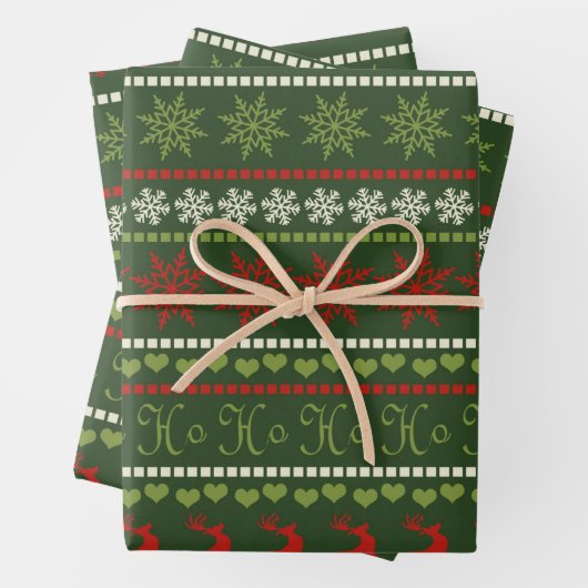 Minimalistisch kerstpatroon - Sneeuwvlokken, Herte Inpakpapier Vel (In situ)