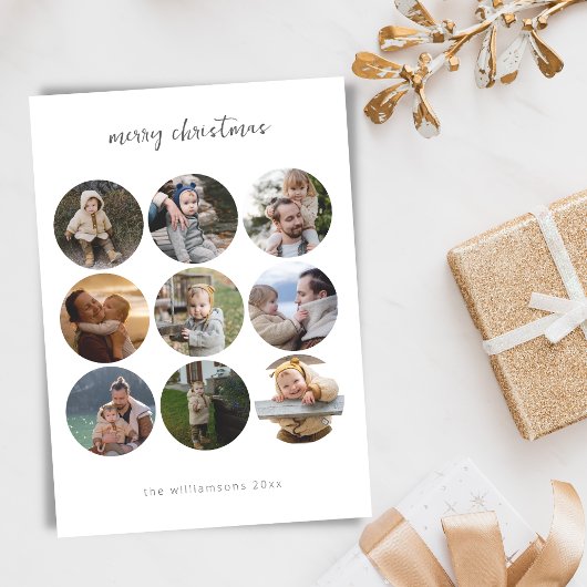 Minimalistisch kerstscript 9 fotocirkelvormen feestdagenkaart
