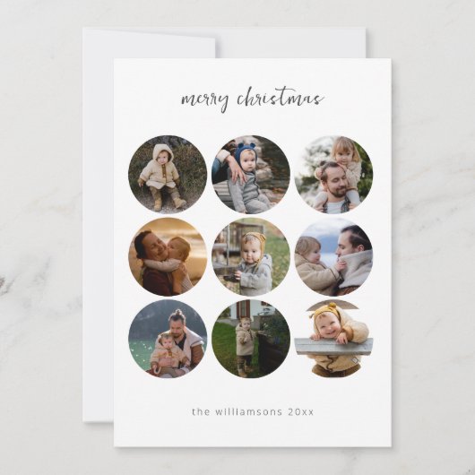 Minimalistisch kerstscript 9 fotocirkelvormen feestdagenkaart (Voorkant)