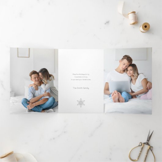 Minimalistisch kerstscript/fotozilver drieluik kaart (Binnen)