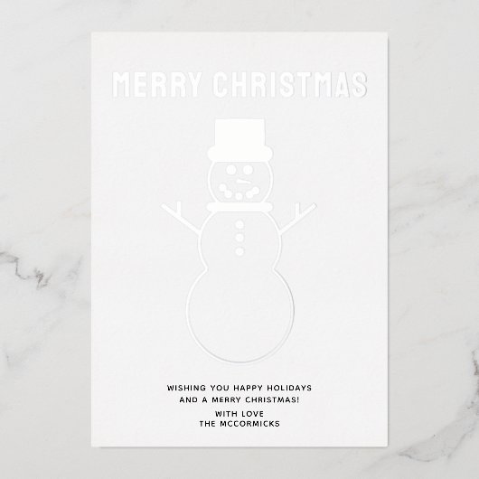 Minimalistisch kerstsnowman Silver Folie Feestdagenkaart (Voorkant)