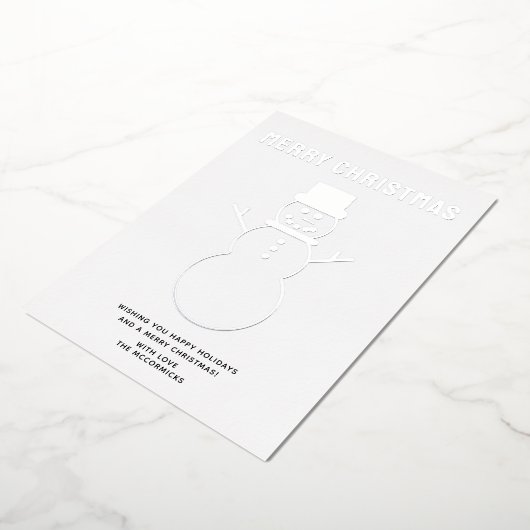 Minimalistisch kerstsnowman Silver Folie Feestdagenkaart (Gedraaid)