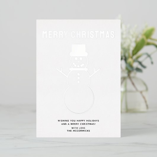 Minimalistisch kerstsnowman Silver Folie Feestdagenkaart (Staand Voorkant)