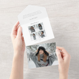 Minimalistisch kerstviering Multi-Photo Grey Chevr All In One Uitnodiging