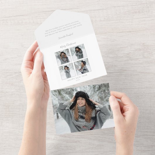 Minimalistisch kerstviering Multi-Photo Grey Chevr All In One Uitnodiging (Afscheurbaar)