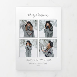 Minimalistisch kerstviering Multi-Photo Grey Chevr Drieluik Wenskaart
