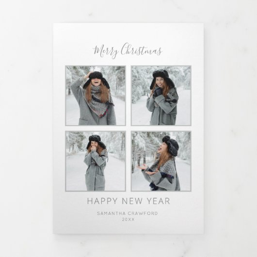 Minimalistisch kerstviering Multi-Photo Grey Chevr Drieluik Wenskaart (Cover)