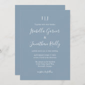 Minimalistisch Klassic Dusty Blue Wedding Kaart (Voorkant / Achterkant)
