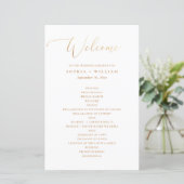 Minimalistisch Klassiek Gouden Script Trouwprogram (Staand voorkant)