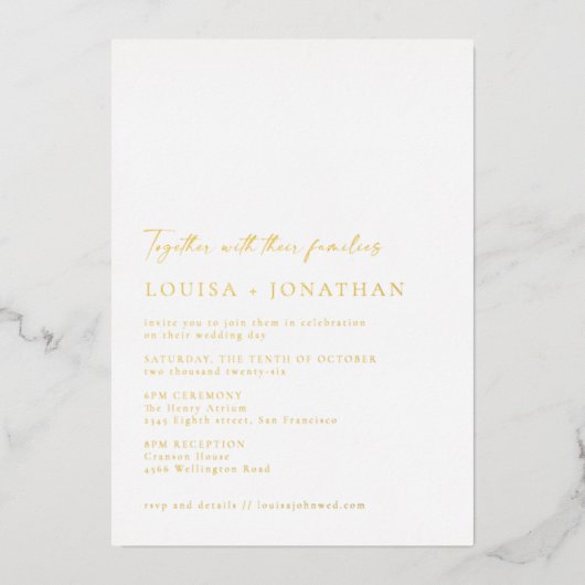 Minimalistisch klassiek klassiek script bruiloft W Folie Uitnodiging (Voorkant)