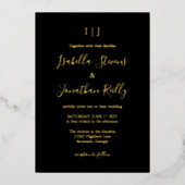 Minimalistisch klassiek monogram huwelijk zwart go folie uitnodiging (Voorkant)