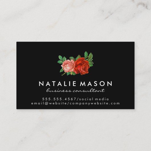 Minimalistisch Klassiek Monogram met Rozen Visitekaartje (Achterkant)