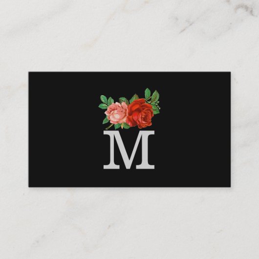 Minimalistisch Klassiek Monogram met Rozen Visitekaartje (Voorkant)