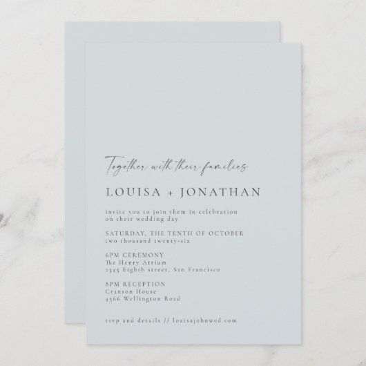 Minimalistisch klassiek paasblauw script huwelijk kaart (Voorkant / Achterkant)