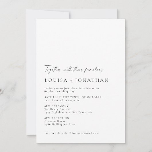 Minimalistisch klassiek zwart witscript huwelijk kaart (Voorkant)