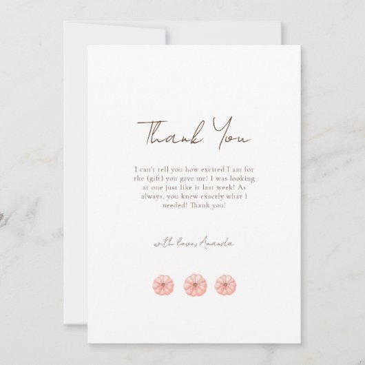 Minimalistisch klein pompoen Baby shower Bedankkaart (Voorkant)