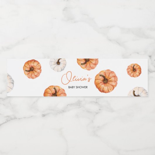 Minimalistisch klein pompoen Baby shower flesetike Waterfles Etiket (Enkel label)